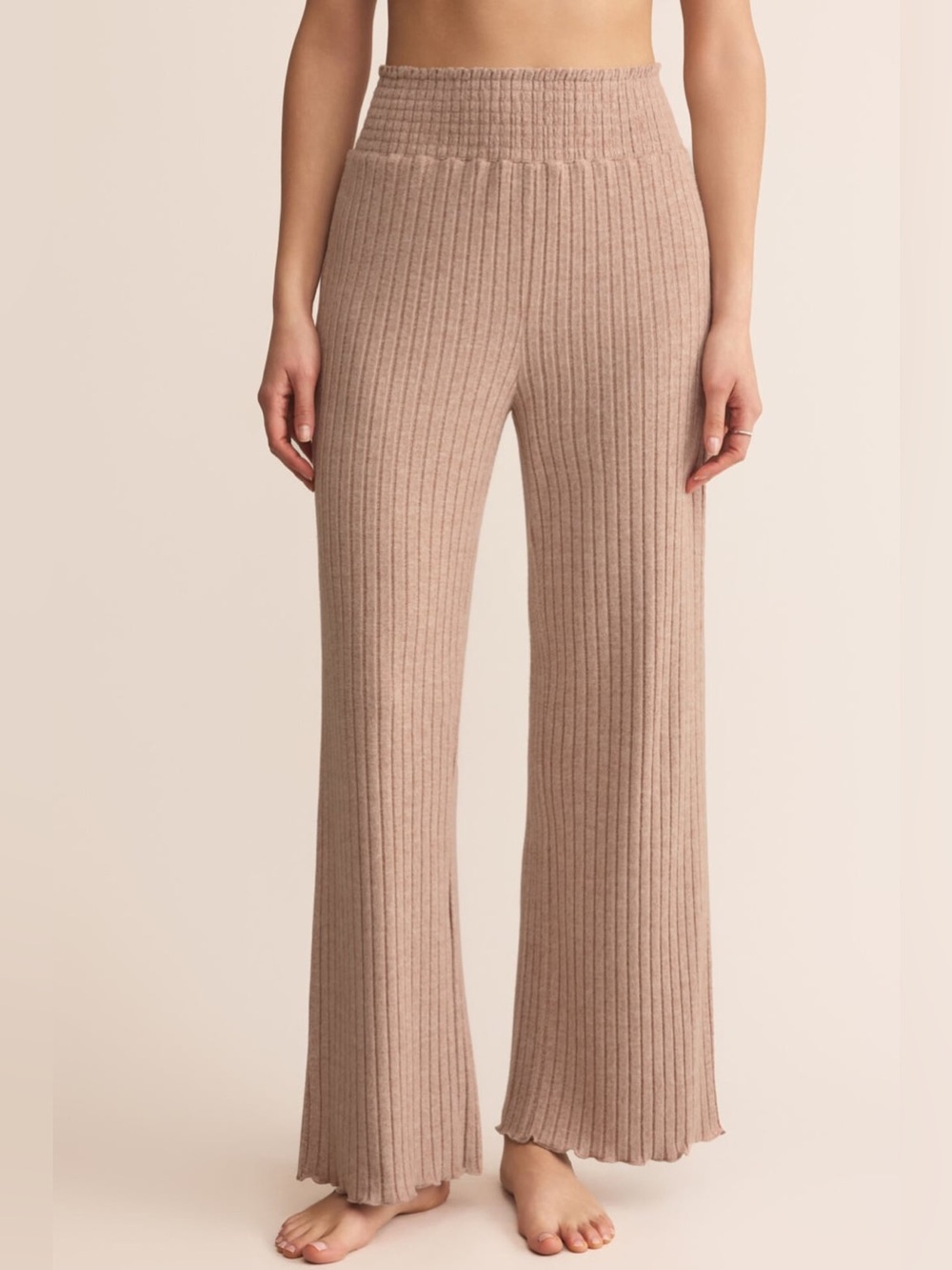 NWT Z Supply Lounge Ribbed Dawn Smocked Pant in Iced Coffee